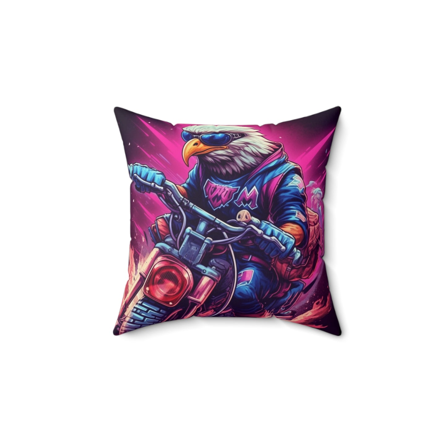 Biker USA American Eagle Motorcycle Graphic Spun Polyester Square Pillow