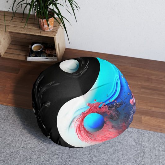 Yin Yang Symbol, Colorful Paint Style - Artistic Decor - Tufted Floor Pillow, Round