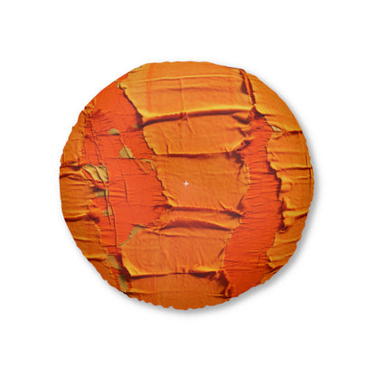 Fiery Citrus Orange: Edgy Distressed, Denim-Inspired Fabric - Tufted Floor Pillow, Round