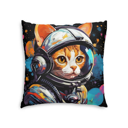 Astro Cat Adventure Feline - Pop Art, Floating in Cosmic Space - Tufted Floor Pillow, Square