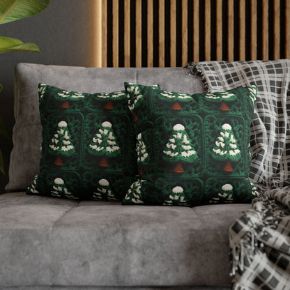 Evergreen Christmas Trees Crochet, Festive Pine Tree Holiday Craft, Yuletide Forest, Winter - Spun Polyester Square Pillow Case