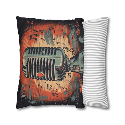 Retro Microphone & Music Notes - Vintage Style Design Spun Polyester Square Pillow Case