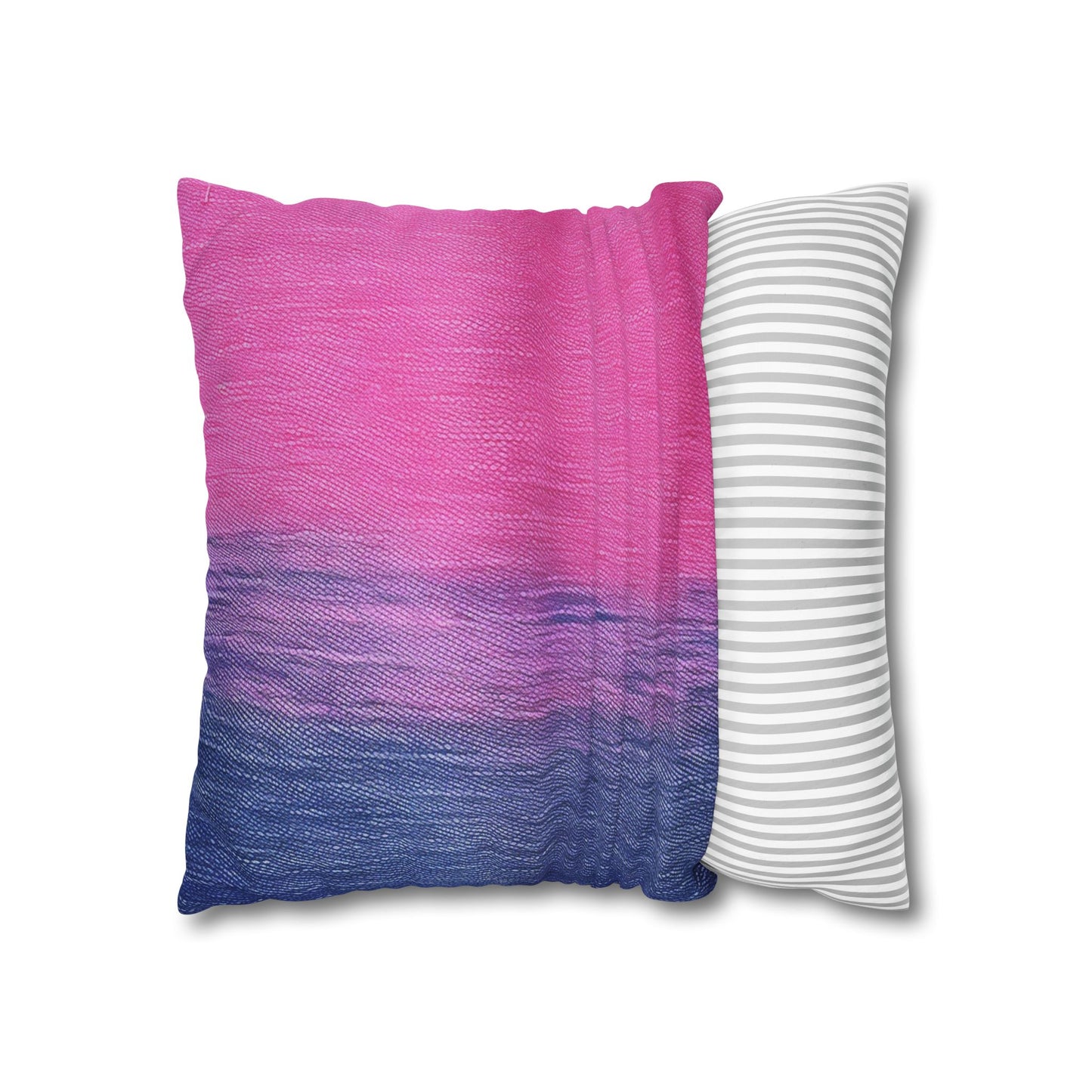 Dual Delight: Half-and-Half Pink & Blue Denim Daydream - Spun Polyester Square Pillow Case