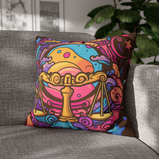 Cosmic Libra - Trippy Psychedelic Cartoon Art Zodiac Sign - Spun Polyester Square Pillow Case