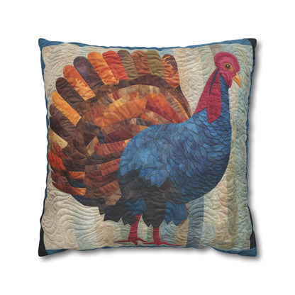 Thanksgiving Harvest Quilt: Festive Turkey Design for Holiday Season - Spun Polyester Square Pillow Case