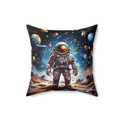 Galactic Voyage: Astronaut Journey in Celestial Star Cosmic Exploration - Spun Polyester Square Pillow