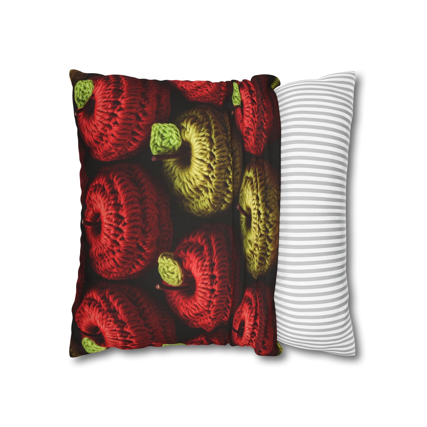 Crochet Apple Amigurumi - Big American Red Apples - Healthy Fruit Snack Design - Spun Polyester Square Pillow Case