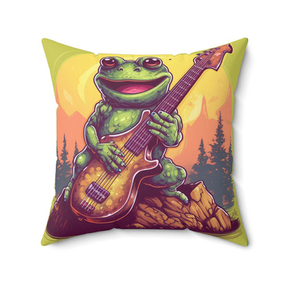 Frog Log Bass Guitarist Musician Swamp Graphic Spun Polyester Square Pillow