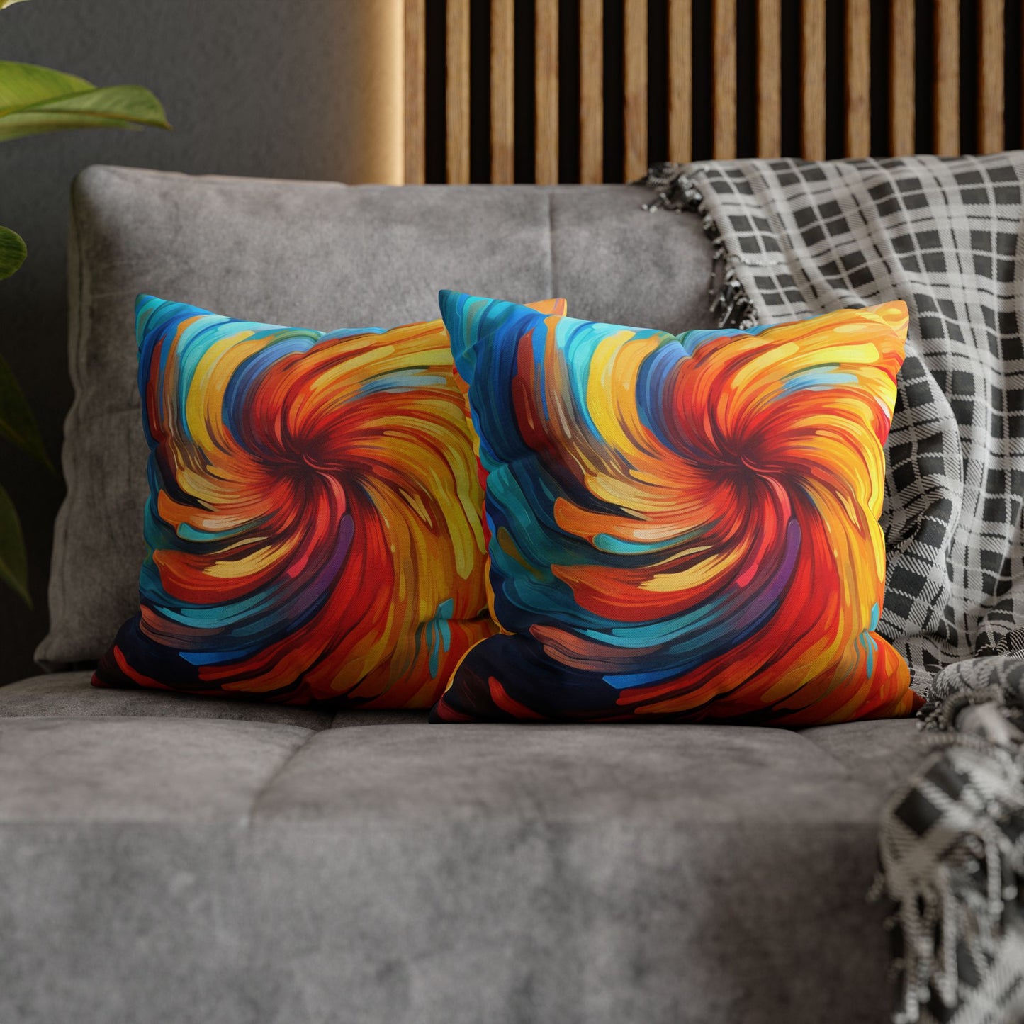 Vibrant Swirling Abstract Art - Unique and Colorful Spun Polyester Square Pillow Case