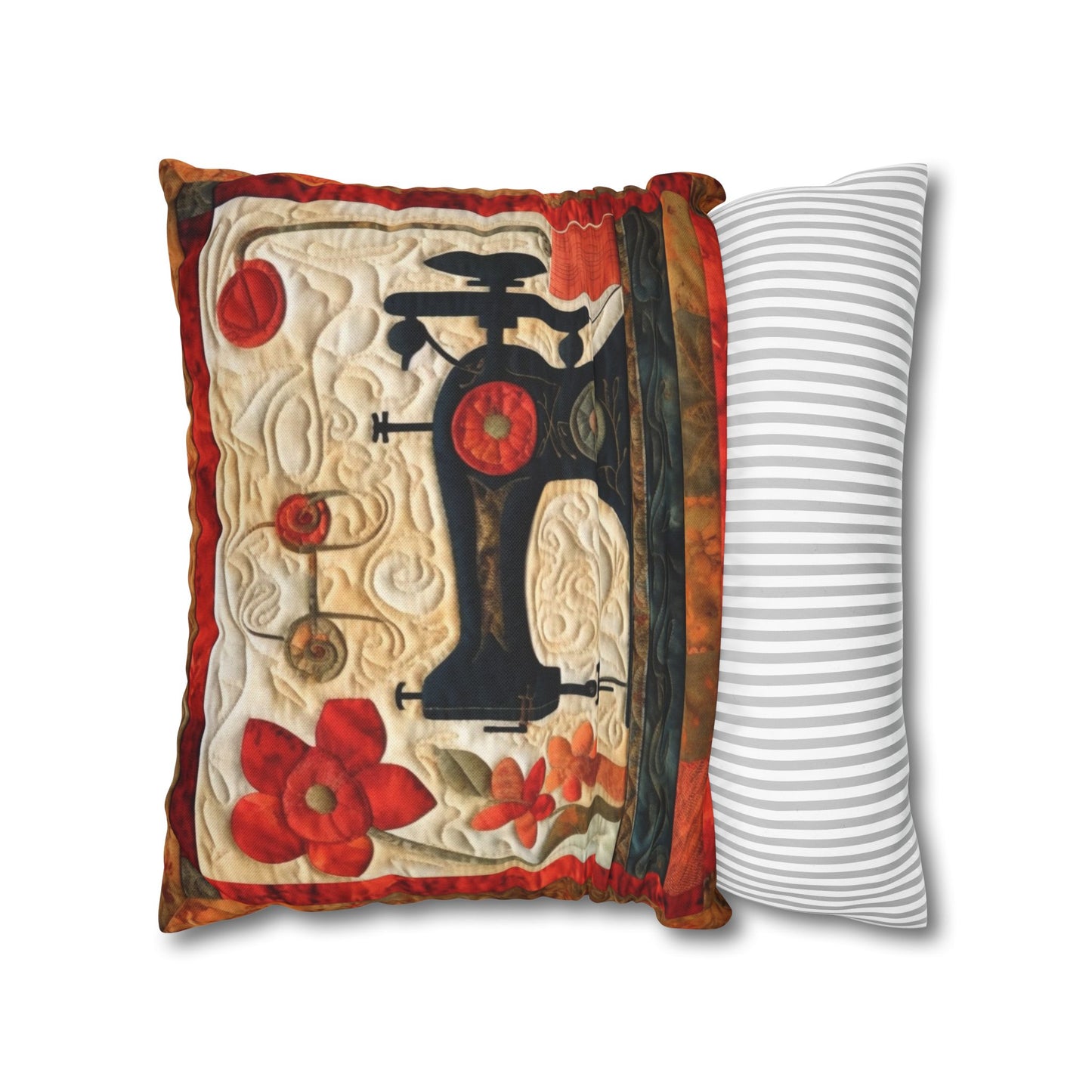 Sewing Machine Quilt: A Crafted Design Homage to Stitching - Spun Polyester Square Pillow Case