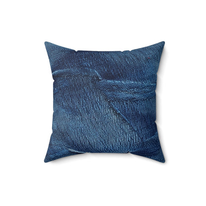 Dark Blue: Distressed Denim-Inspired Fabric Design - Spun Polyester Square Pillow