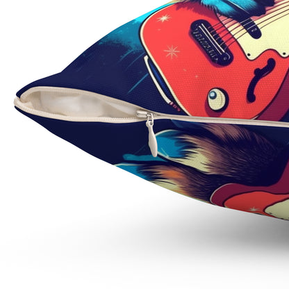 Rock Star Raccoon - Animal Musician Playing Guitar Spun Polyester Square Pillow