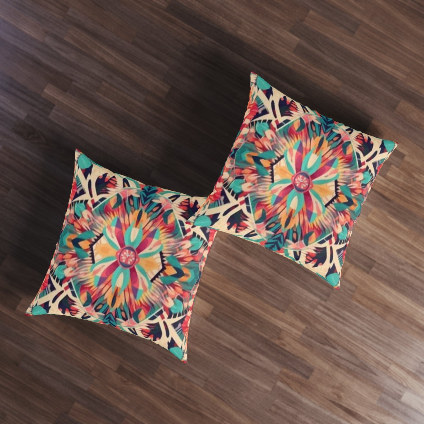 Boho Vibes: Handmade Summer Bohemian Print Pattern Artwork Tufted Floor Pillow, Square