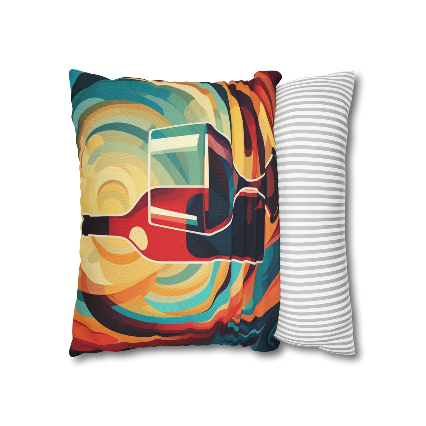 Wine Lover Abstract - Bottle & Glass Design Spun Polyester Square Pillow Case