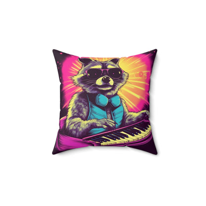 Raccoon Keyboard Piano Music Animal Graphic Spun Polyester Square Pillow