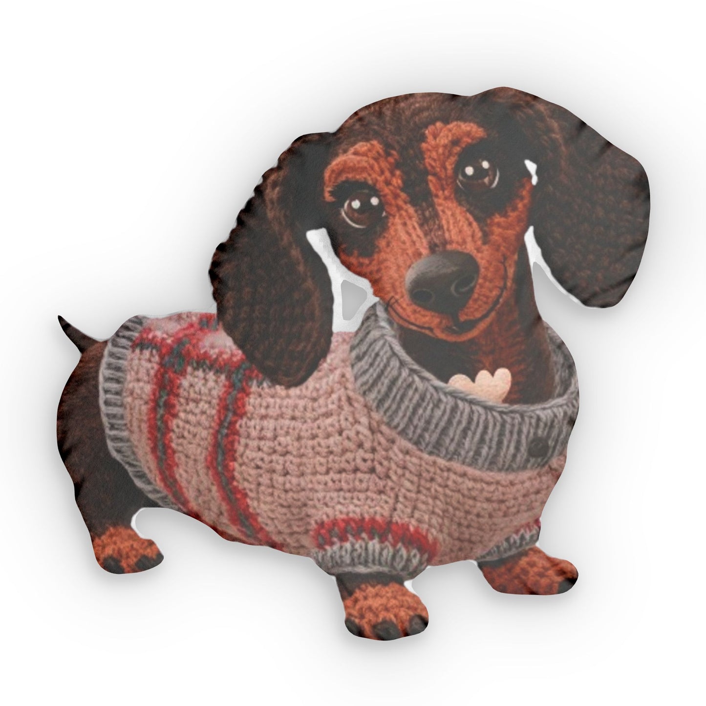 Crochet Dachsund Dog in Sweater - Shaped Pillow