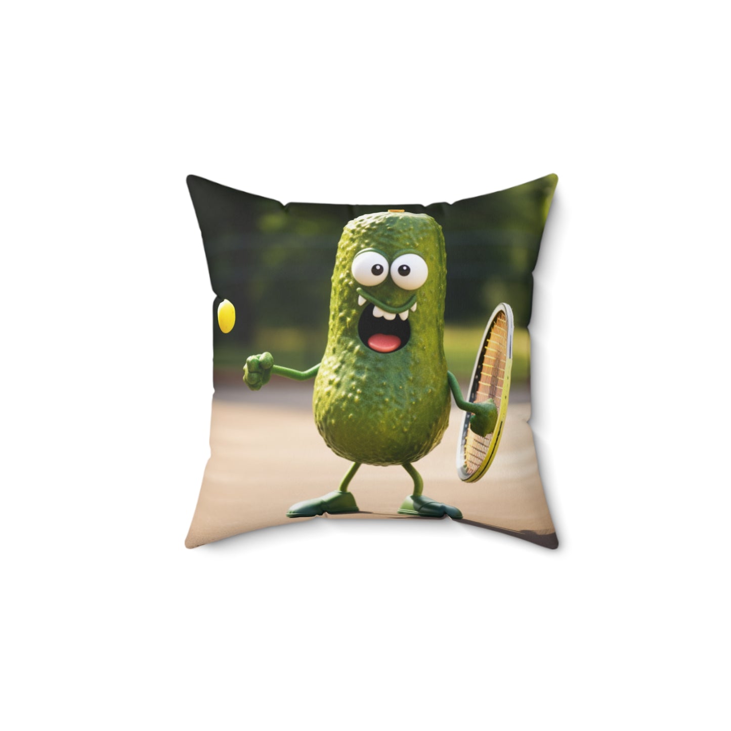 Pickle Playing Pickleball: Serve, Paddle, Game - Court Sport - Spun Polyester Square Pillow