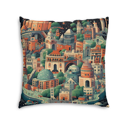 Galactic Metropolis Pattern, Sci-Fi Inspired - Tufted Floor Pillow, Square