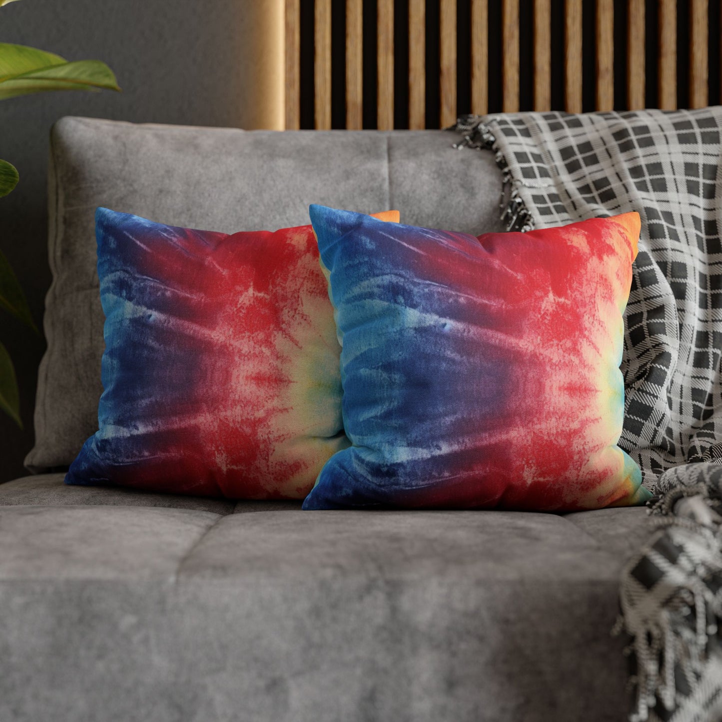 Rainbow Tie-Dye Denim: Vibrant Multi-Color, Fabric Design Spectacle - Spun Polyester Square Pillow Case