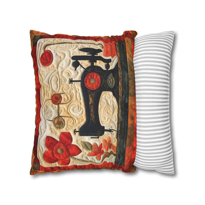 Sewing Machine Quilt: A Crafted Design Homage to Stitching - Spun Polyester Square Pillow Case