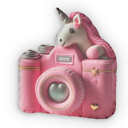 Pink Camera Unicorn Plush Shaped Pillow