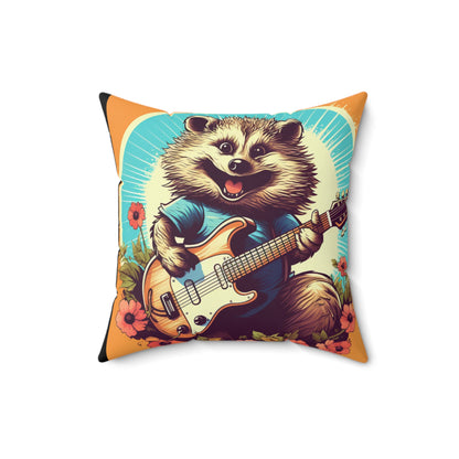 Hedgehog Guitar Band Music Musician Rock Star Graphic Spun Polyester Square Pillow