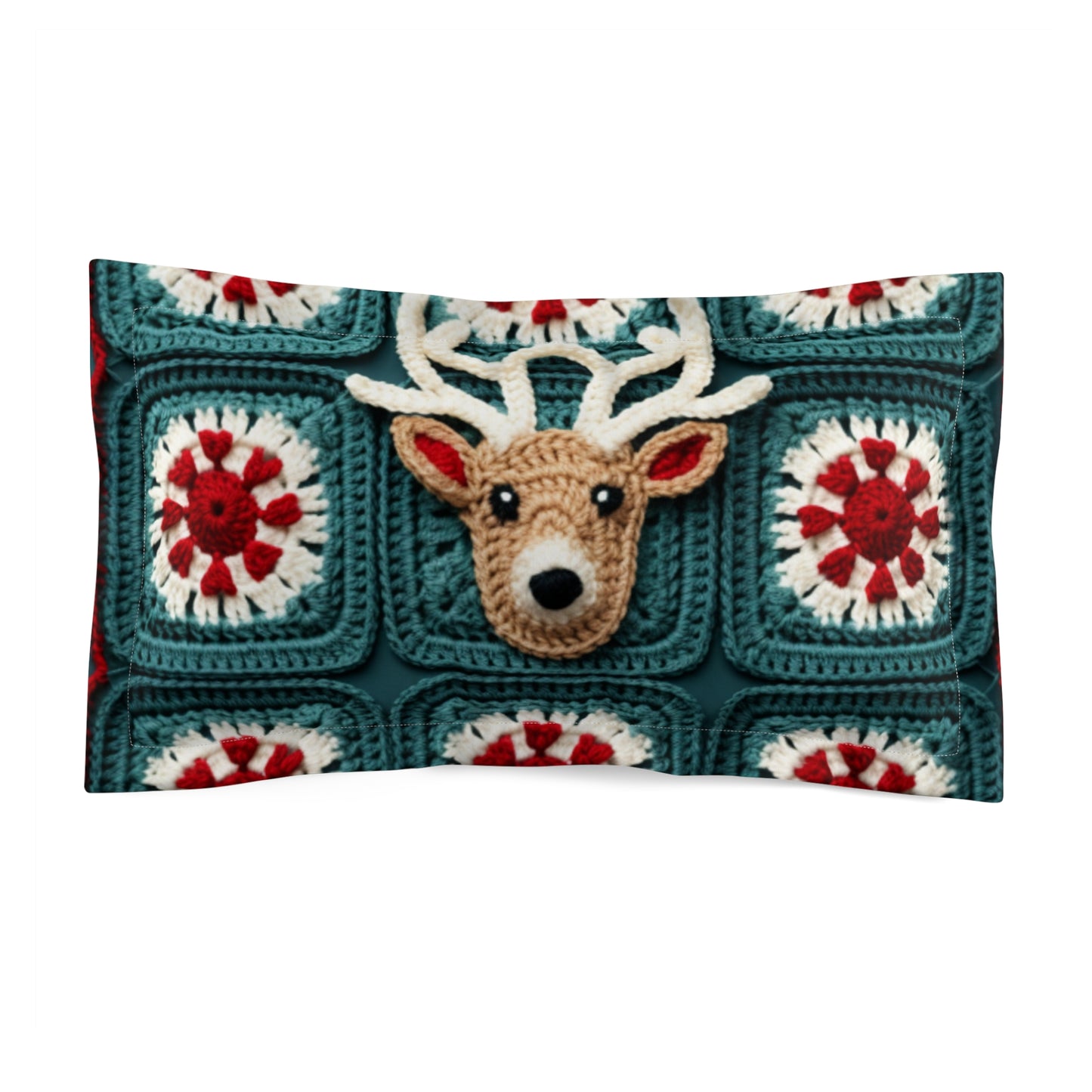 Christmas Reindeer Crochet, Wintry Wonderland Design, Festive Stag Motif. Embrace the Holiday Spirit - Microfiber Pillow Sham