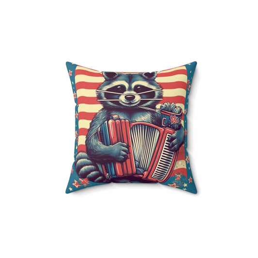 Raccoon Accordion Musician Furry Animal Graphic Spun Polyester Square Pillow