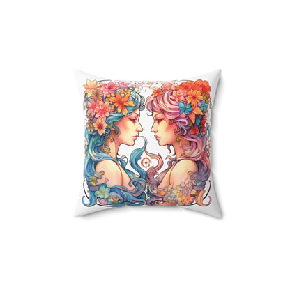 Zodiac Gemini Clipart - Twins Symbol, Whimsical Comic Style - Spun Polyester Square Pillow