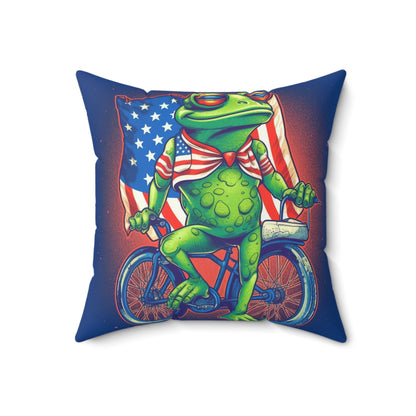 Patriot Frog USA American Bicycle Rider Graphic Spun Polyester Square Pillow