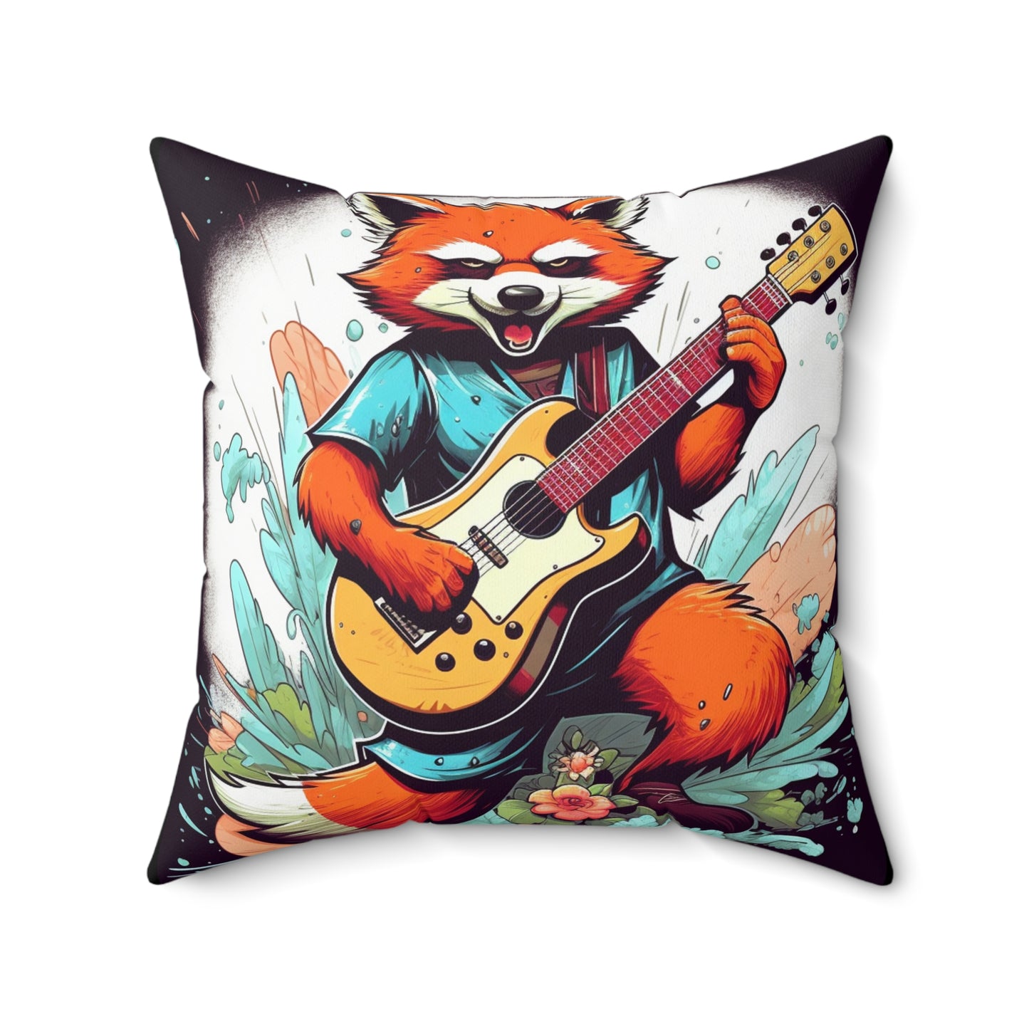 Red Panda Music Band Animal Spun Polyester Square Pillow