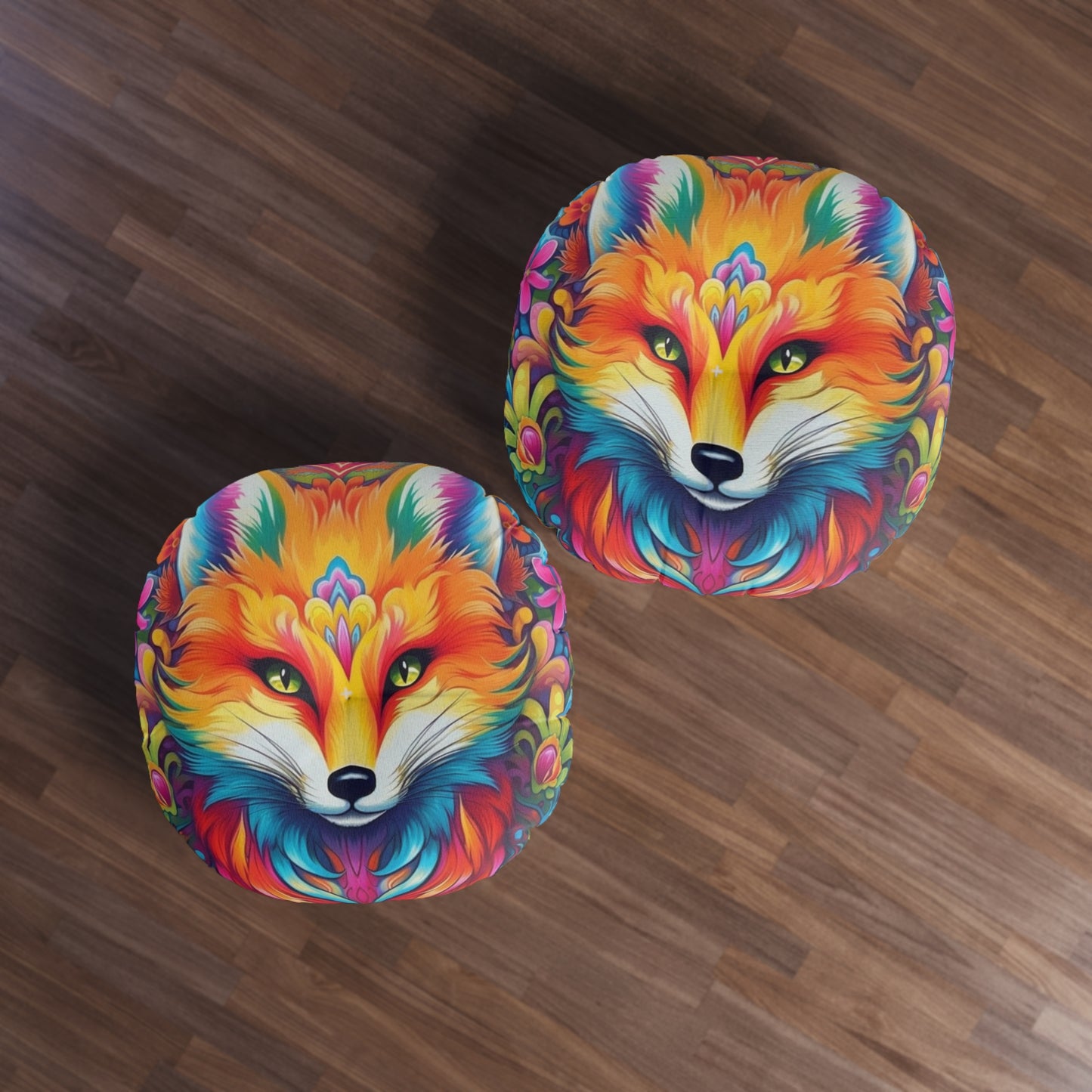 Vibrant & Colorful Fox Design - Unique and Eye-Catching - Tufted Floor Pillow, Round