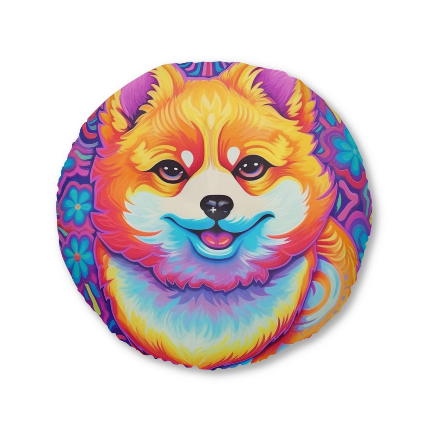 Bright Shiba Inu & Corgi Design - Unique, Vibrant & Eye-Catching - Tufted Floor Pillow, Round