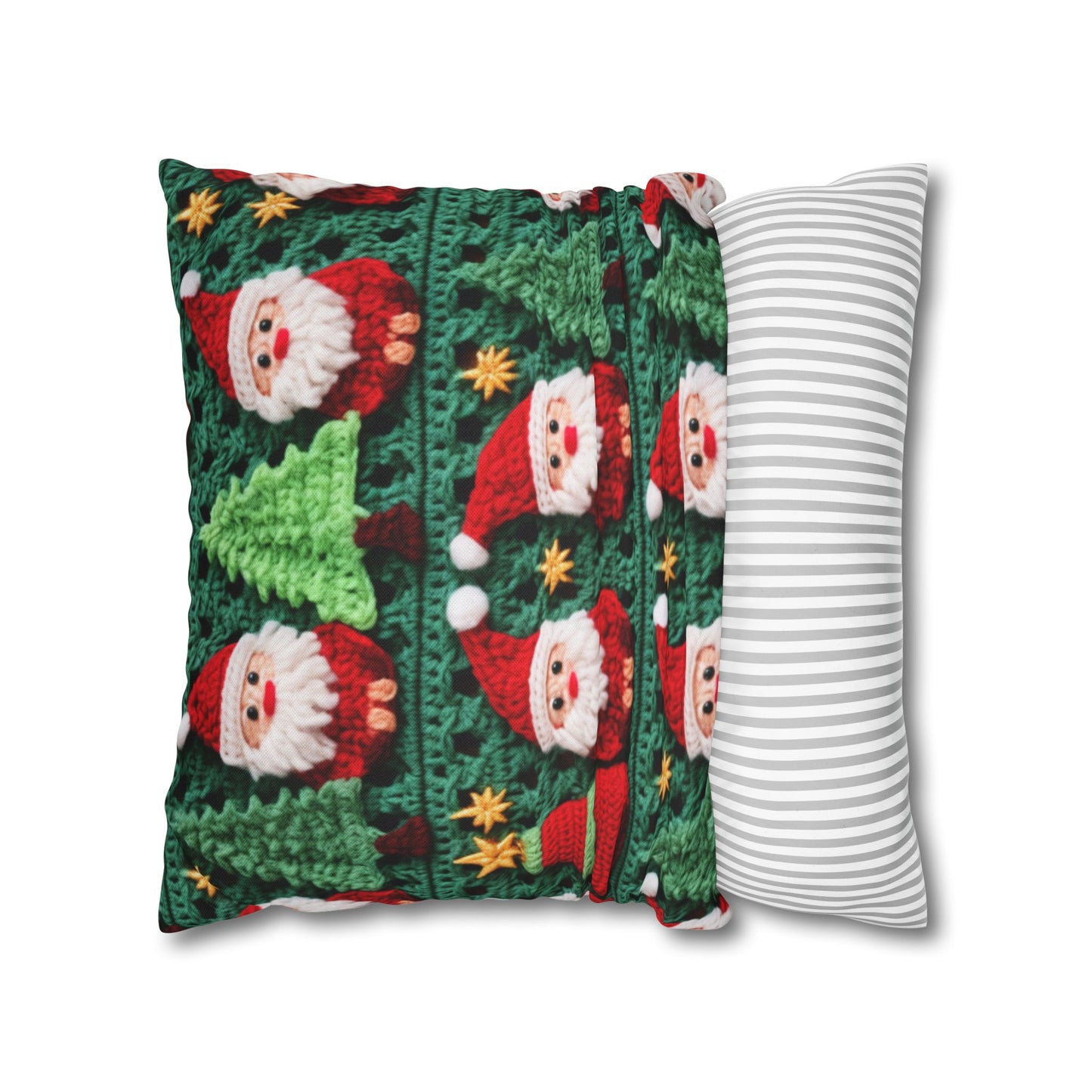 Santa Claus Crochet Pattern, Christmas Design, Festive Holiday Decor, Father Christmas Motif. Perfect for Yuletide Celebration - Spun Polyester Square Pillow Case