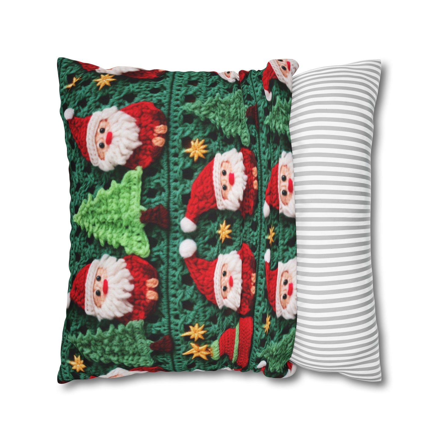 Santa Claus Crochet Pattern, Christmas Design, Festive Holiday Decor, Father Christmas Motif. Perfect for Yuletide Celebration - Spun Polyester Square Pillow Case