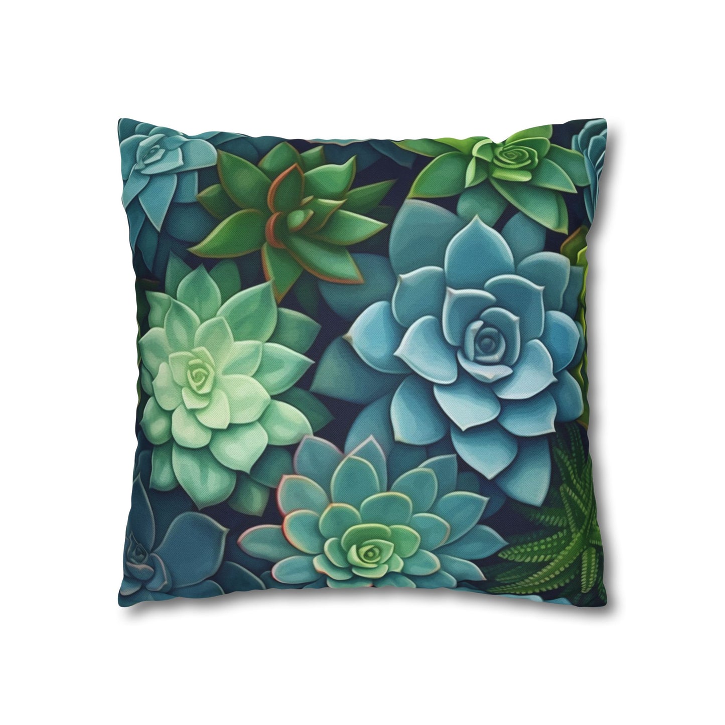 Minimalist Succulent Array - Vibrant Botanical Pattern Spun Polyester Square Pillow Case