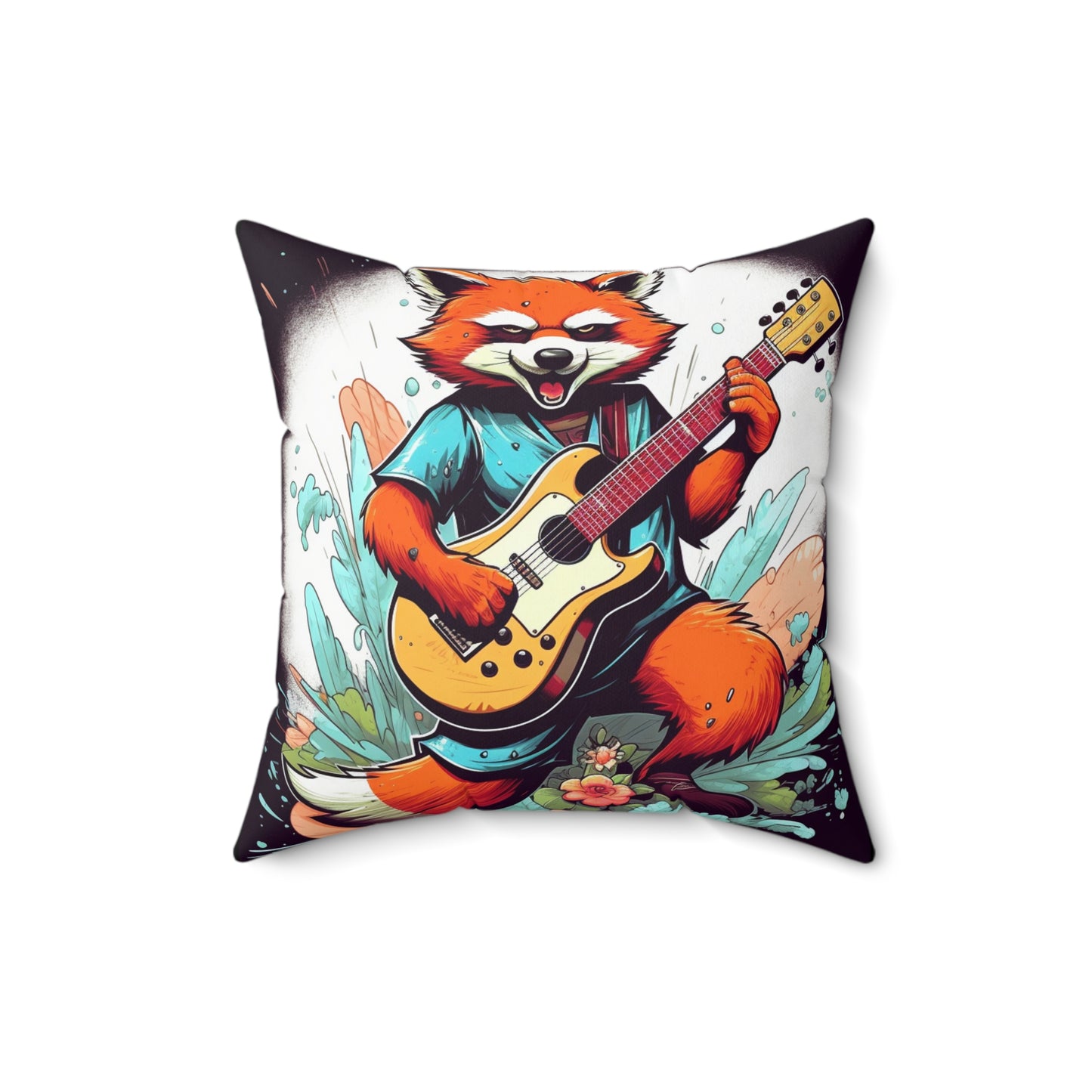 Red Panda Music Band Animal Spun Polyester Square Pillow