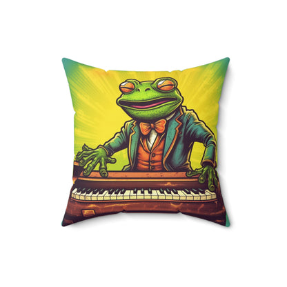 Frog Key Board Piano Player Musician Artist Graphic Spun Polyester Square Pillow