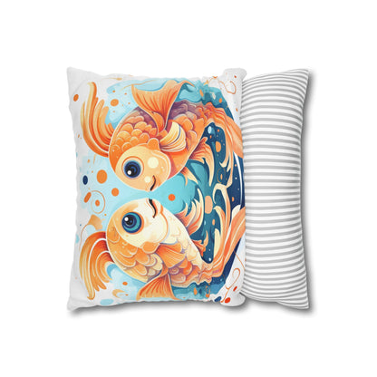 Charming Cartoon Fish Pisces - Dreamy Zodiac Illustration - Spun Polyester Square Pillow Case