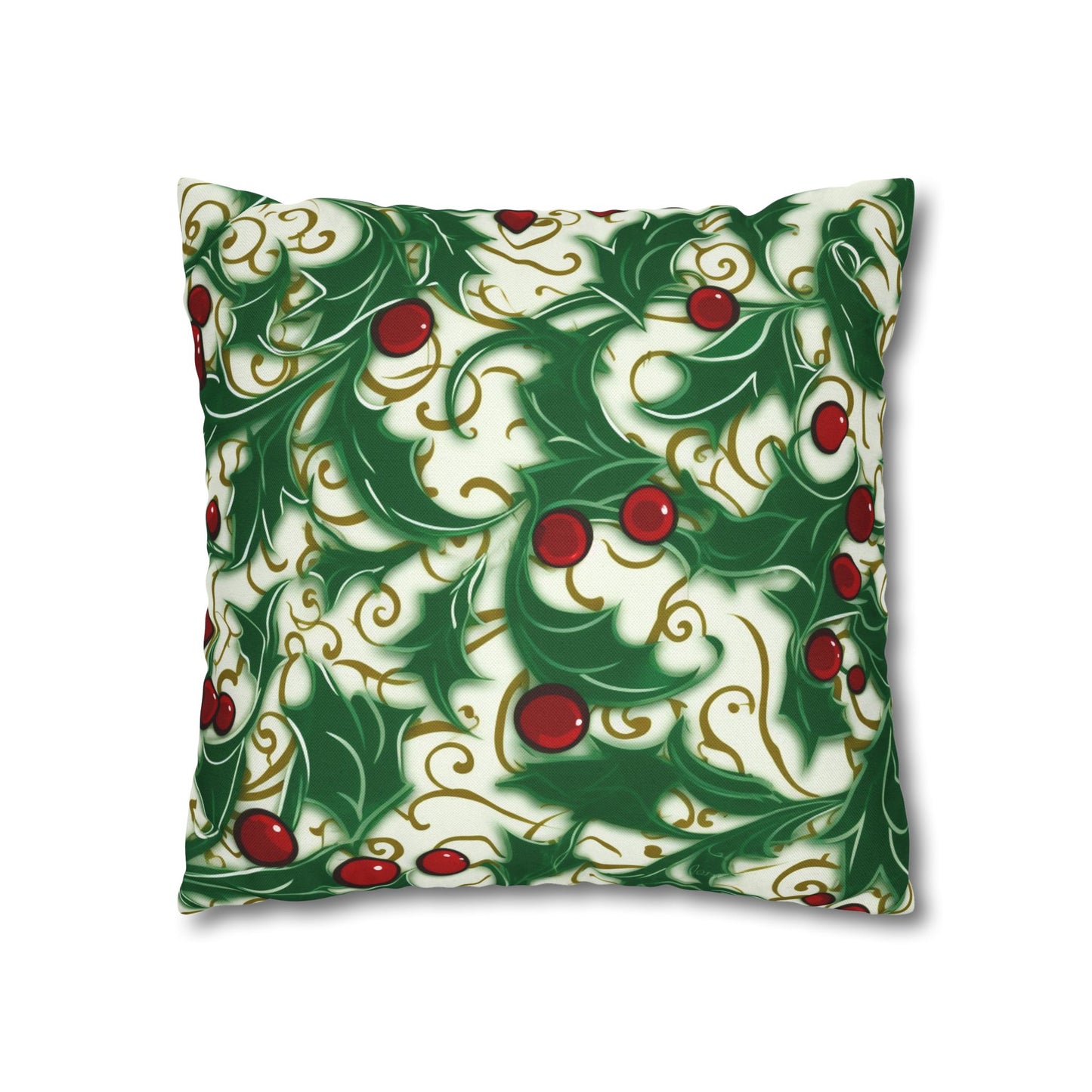 Holiday Elegance: Christmas Holly Swirls Design - Spun Polyester Square Pillow Case