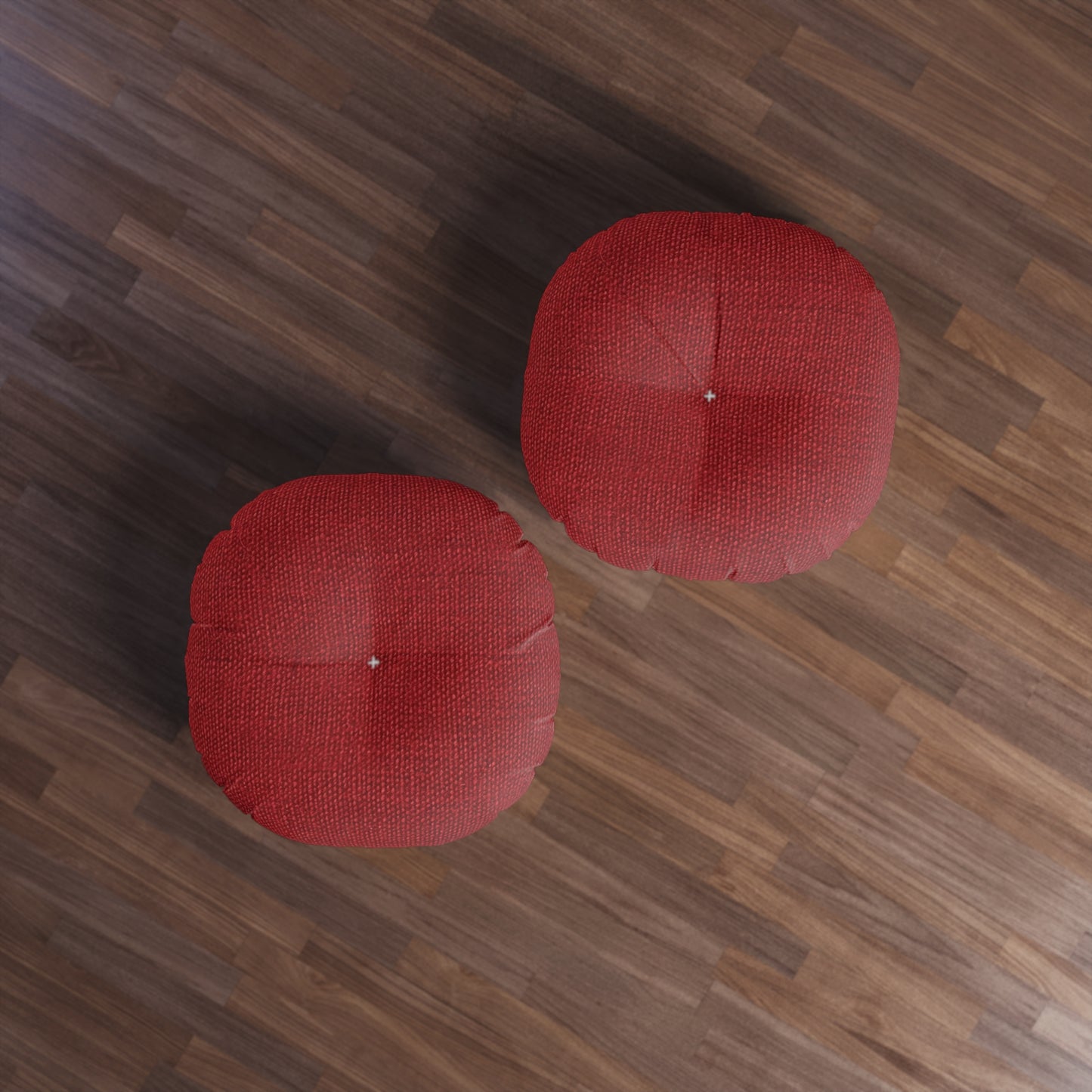 Bold Ruby Red: Denim-Inspired, Passionate Fabric Style - Tufted Floor Pillow, Round