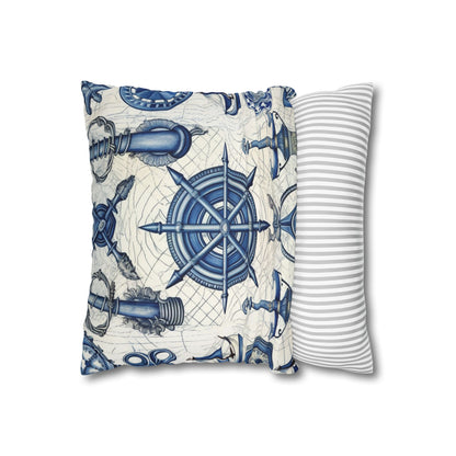 Nautical Theme Art - Anchors, Ropes, Compass Spun Polyester Square Pillow Case