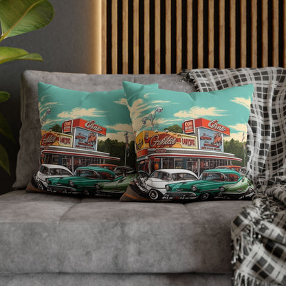 1950s Classic Car Collection Retro Artwork Spun Polyester Square Pillow Case