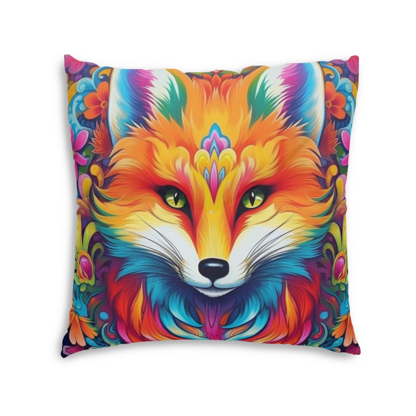 Vibrant & Colorful Fox Design - Unique and Eye-Catching - Tufted Floor Pillow, Square