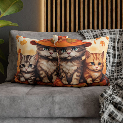 Kitty Cat Kittens Halloween - Cute Furries on Pumpkin - Festive Feline Decor - Spun Polyester Square Pillow Case