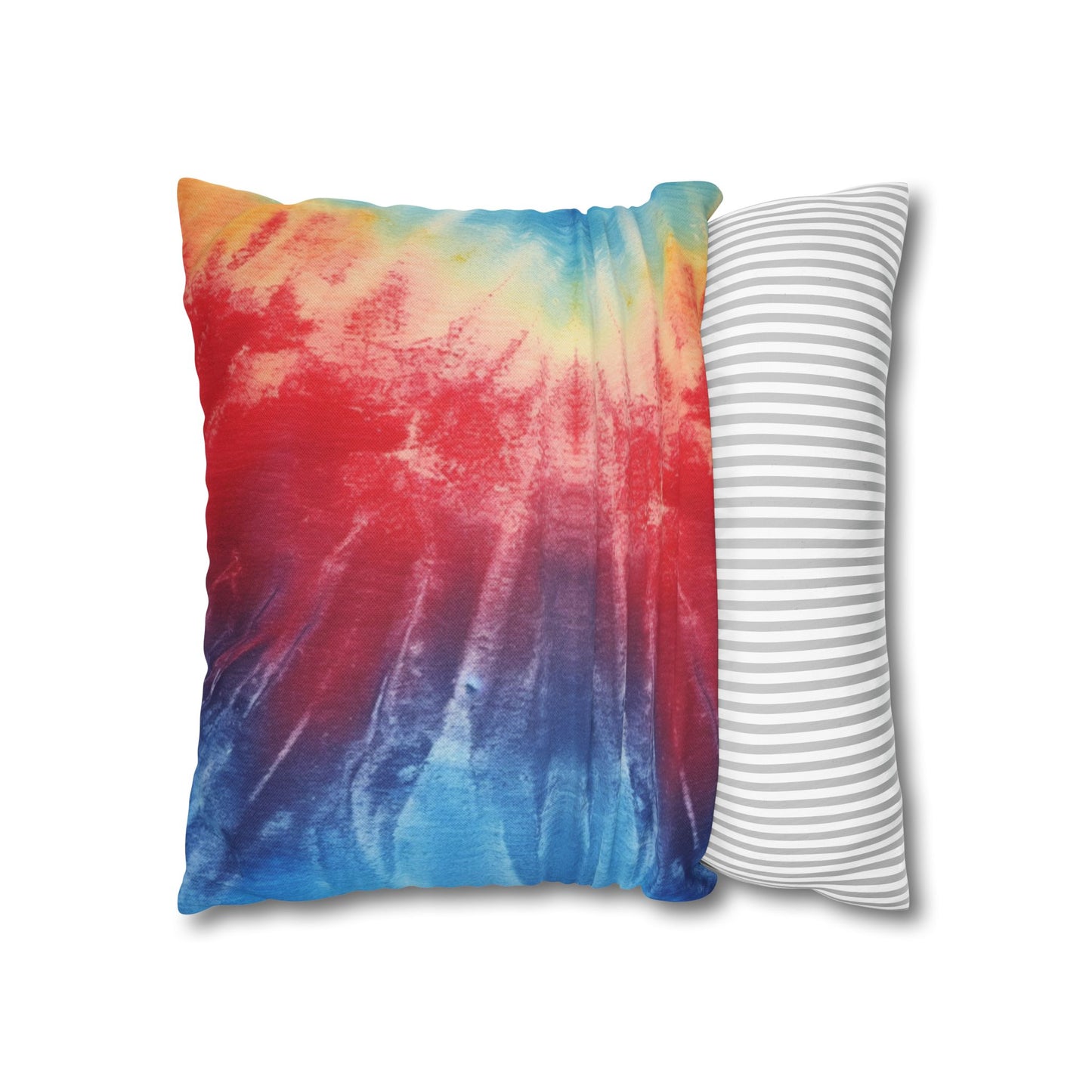 Rainbow Tie-Dye Denim: Vibrant Multi-Color, Fabric Design Spectacle - Spun Polyester Square Pillow Case