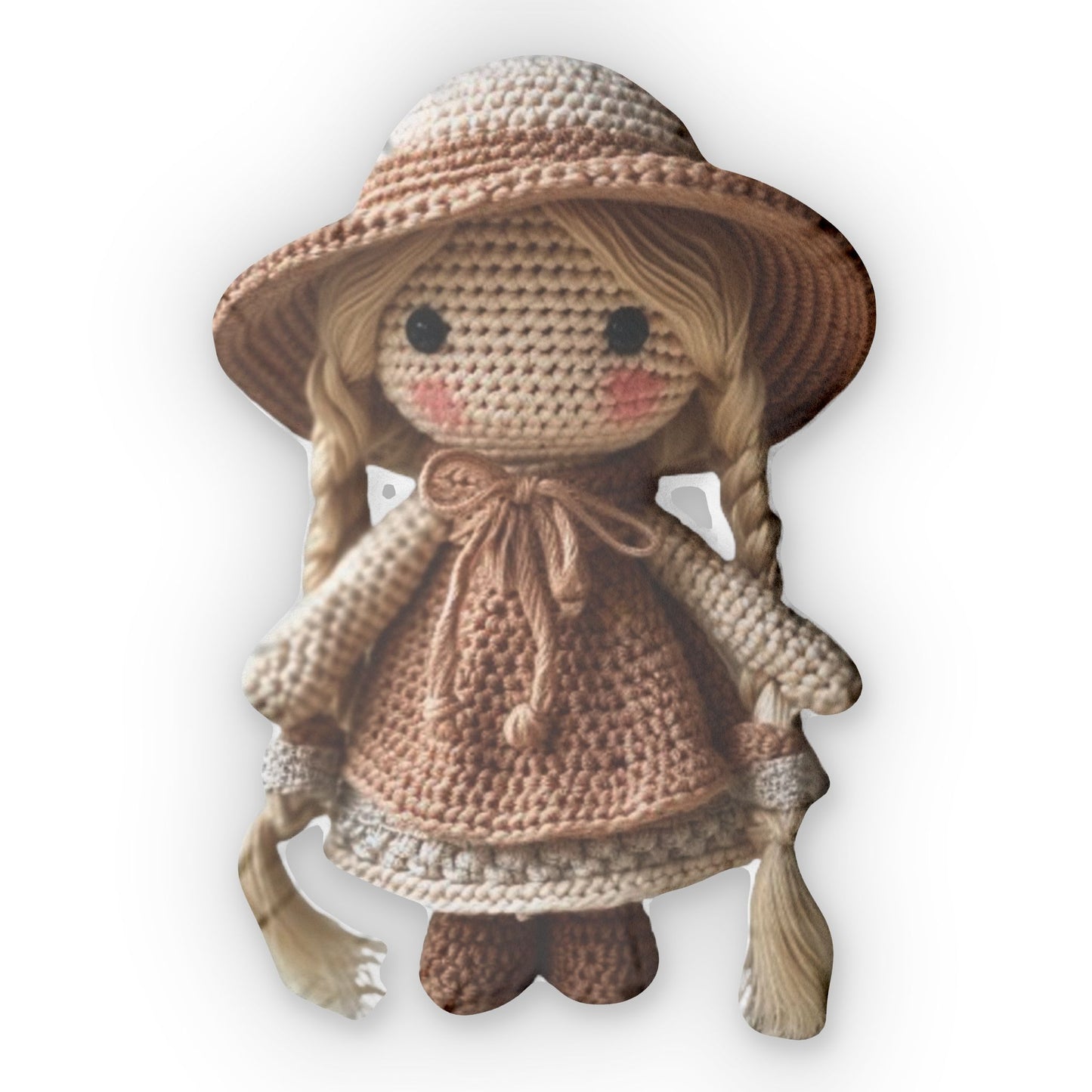 Country Doll, Crochet Farmhouse Girl, Artisanal Yarn Figurine, Rustic Dress Amigurumi, Harvest Doll, Sweet Homestead, Shaped Pillow