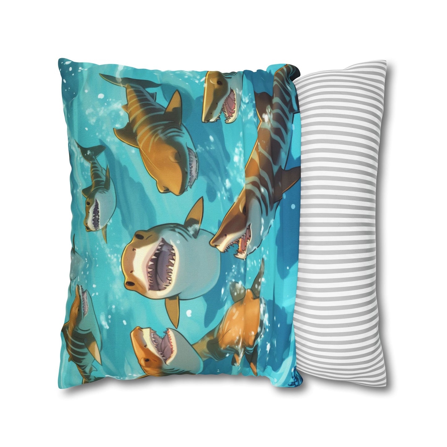 Tiger Shark: Ocean Marine Wildlife - Underwater - Spun Polyester Square Pillow Case