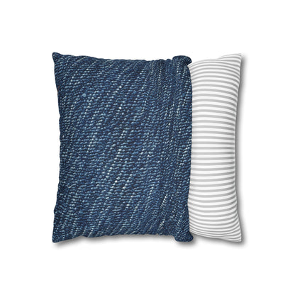 Denim-Inspired Design - Distinct Textured Fabric Pattern - Spun Polyester Square Pillow Case