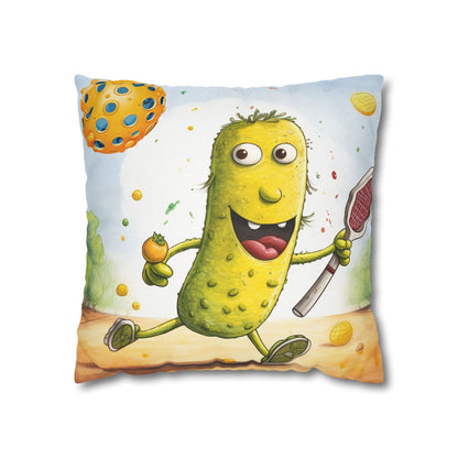 Pickleball Play: Pickle Sport Action Game, Fast Dink Ball - Spun Polyester Square Pillow Case